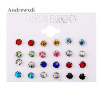 Andrewxdi 12คู่/เซ็ต Color Round Zircon Crystal Earrings Sets Piercing Ball Stud Earring Kit For Women