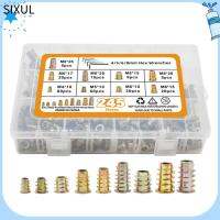 SIXUL 245Pcs M4 M5 M6 M8 เม็ดมีดเกลียวสำหรับไม้ สังกะสีอัลลอยด์ น๊อตสกรู พร้อมประแจหกเหลี่ยม แทรกเกลียวไม้ ชุดเฟอร์นิเจอร์ไม้