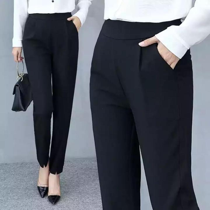 กางเกงฮาเร็มยืดหยุ่นทรงหลวมสำหรับผู้หญิงคร็อปแพนท์ใหญ่สไตล์เกาหลีกางเกงลำลองกางเกงอเนกประสงค์สตรี