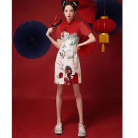 Red national tide cheongsam 2022 new summer improved young girl Chinese style small fried street short style