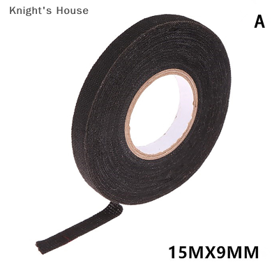 Knights House เทปผ้ากาวทนความร้อน15ม. สำหรับรถยนต์, เทปพันสายไฟอัตโนมัติป้องกันการถักเพื่อขจัดเสียงรบกวนที่ผิดปกติ