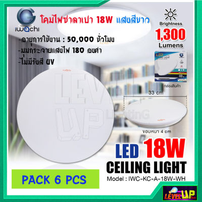 (แพ็ค 6 หลอด) โคมไฟติดเพดาน โคมไฟซาลาเปา 18 วัตต์ โคมไฟเพดานกลม โคมไฟ LED โคมไฟติดฝ้า หลอดไฟ LED IWACHI 18W แสงสีขาว DAYLIGHT