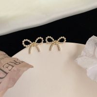 [COD] 925 net red bow pearl earrings womens 2020 new trendy temperament stud