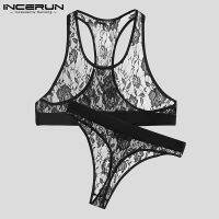 （A NEW） INCERUN 2022 MenPajamas Sets HomewearSee Through Sleevelestops Amp; Brief Two Pieces Sexy Men Underwear Suits