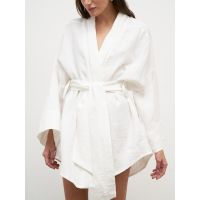 NHKDSASA 2023 Kimono Robe Dress Woman Linen Cotton Loose Wrape Summer Robe Dress With Sashes Casual Long Sleeves Lady Sleepwear