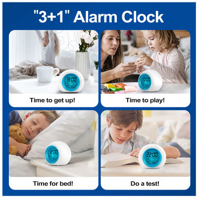 Kids Alarm Clock - Wake Up Light Digital Clock With 7 Colors Changing, Press Control And Snooze Function For Bedrooms
