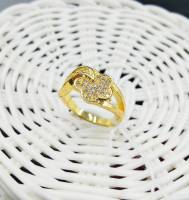 แหวนสีทอง 18k ประดับเพชรลายดอกไม้ สวย น่ารักมากๆ ขนาดไซส์ 7.5 US นิ้ว N1064