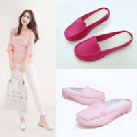 ◑ YOGO 【Ready Stock】Summer Ladies Leather Half-Drag Sandals Fashion Casual Mules