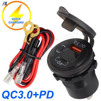 Car Charger USB C PD Type C ศัพท์ Fast QC3.0 Quick Charging Power Outlet Socket Supply สวิตช์เปิดปิด12-24V ฝาครอบกันน้ำ