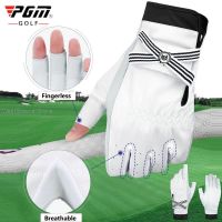 ❀ Pgm 1 Pair Women Fingerless Golf Gloves Left Right Hand Sheepskin Gloves Lady Breathable Mitten Anti-Skid Leather Glove Bowknot