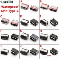 Cltgxdd 10ชิ้น USB ชนิด C 6Pin 6P กันน้ำ IPX6ปลั๊กตัวเมีย IPX7แผ่นจมตัวเชื่อมต่อแบบ SMT DIP ชนิด C ชาร์จพอร์ต