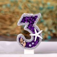 (Baixiang Flower City)   ◙⊙❡ Girl Birthday Number Candle Cake Topper Purple Starfish Children Baby Party One Year Old Dessert Decor Mermaid Baking Supplie