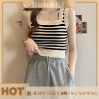 hanshi [2023 new HOT FASHION] lazlook เสื้อกล้ามถักลายทางสำหรับผู้หญิงเสื้อกล้ามวินเทจแขนกุดลำลองเข้ารูปฤดูร้อน