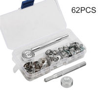 62x Heavy Duty Snap Fasteners 15มม. ชุด Press Studs Kit Poppers ปุ่ม W/ เครื่องมือ Sockets Buttons