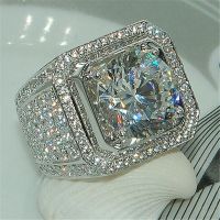 Big Hip Hop Rhinestone Men Iced Out Bling Square Ring Silver Color Pave Setting CZ Wedding Engagement Rings Top Quality