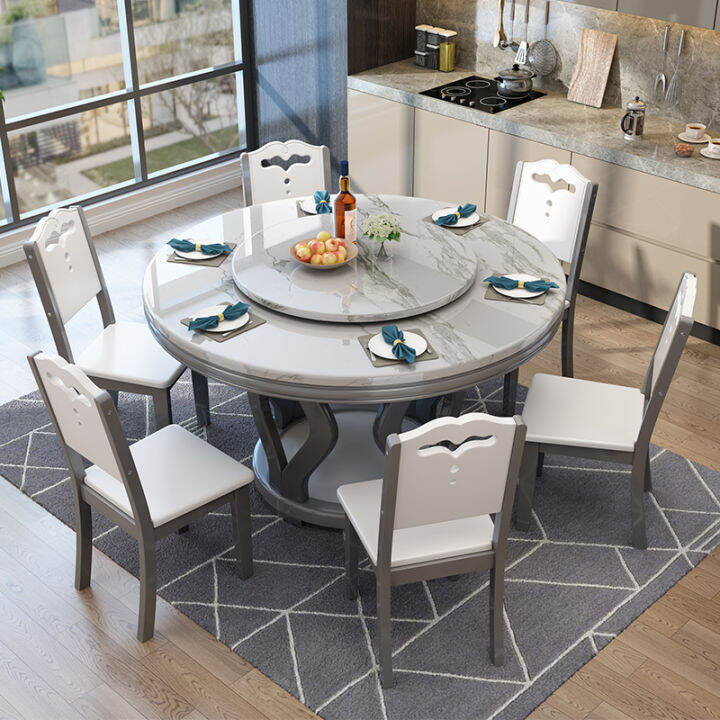 Marble dining table Nordic round table with turntable table round