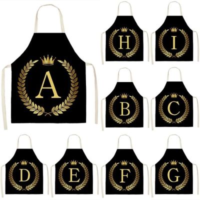 Golden letters Kitchen Apron for Women Baking Accessories Sleeveless Cotton Linen Bibs Home Cooking Aprons 65x53cm Aprons