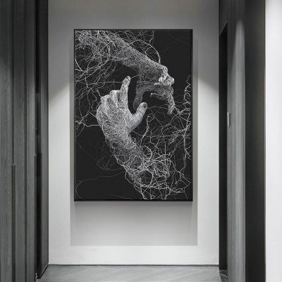 โปสเตอร์สองมือสีดำภาพแอบสแตรกต์ภาพวาดผ้าใบลายพิมพ์รูปภาพศิลปะผนังตกแต่งสำหรับห้องนั่งเล่น (ไร้กรอบ) เฮหยวนอนาคต