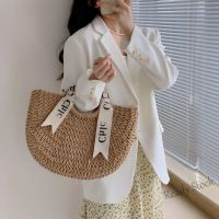 【Ready Stock】 ┅✸❐ C23 Braided Hat Beach Hat Womens Letter Scarf Portable Straw-Weaved Bag All-Match Semicircle Womens Woven Bag Rattan Weave Bag Womens Seaside Vacation Photo Beach Bag