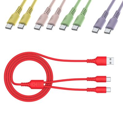 2in1 USB To Dual Type C Male Cable Silicone Mobile Phone USB C Charging Cord Type C Charger Line for Cellphones Cables  Converters