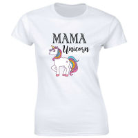 Mama Unicorn ลูกเรือคอสีขาวเสื้อยืดผู้หญิงน่ารักแม่ TEE