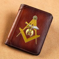 ZZOOI High Quality Genuine Leather Wallet Ancient Freemasonry Design Printing Standard Short Purse BK1460