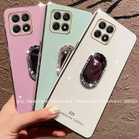 Phone Case เคส Honor X6a X8a 4G 5G Honor X5 Plus ฝาหลังแบบนิ่มชุบด้วยพลอยเทียมหรูหราที่วางโทรศัพท์กระจก2023เคสโทรศัพท์