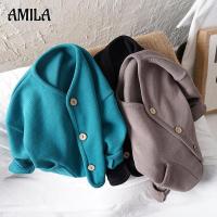 AMILA เสื้อสเวตเตอร์ถักแขนยาวสำหรับเด็ก,เสื้อแจ็คเก็ตทรงหลวมสำหรับเสื้อลำลองผ้าฝ้ายบริสุทธิ์