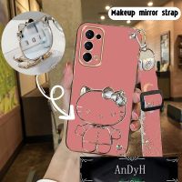 AnDyH Long Lanyard Casing For OPPO RENO 5 5g oppo RENO 4 OPPO Reno 5 pro oppo RENO 4 pro phone case Hello Kitty Makeup Mirror Stand