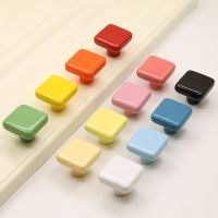 Colored Ceramics Square Childrens Furniture Knobs  Modern Simplicity Handles for Wardrobe and Drawer Furniture for Children Door Hardware Locks