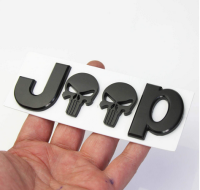 โลโก้ จิ๊ป ลายกะโหลก งานโลหะ สีดำ แต่ง Black skull Punisher Jeep emblem badge decal sticker for Wrangler JK Cherokee Commander Compass Grand Cherokee