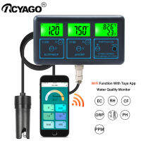 RCYAGO 7 In 1 Tuya App Smart Water Monitor Ph/ec/orp/tds/cf/ ความชื้น /Temp Controller สำหรับพิพิธภัณฑ์สัตว์น้ำ,บ่อปลา,Hydroponic,สนามข้าว,Water Lab