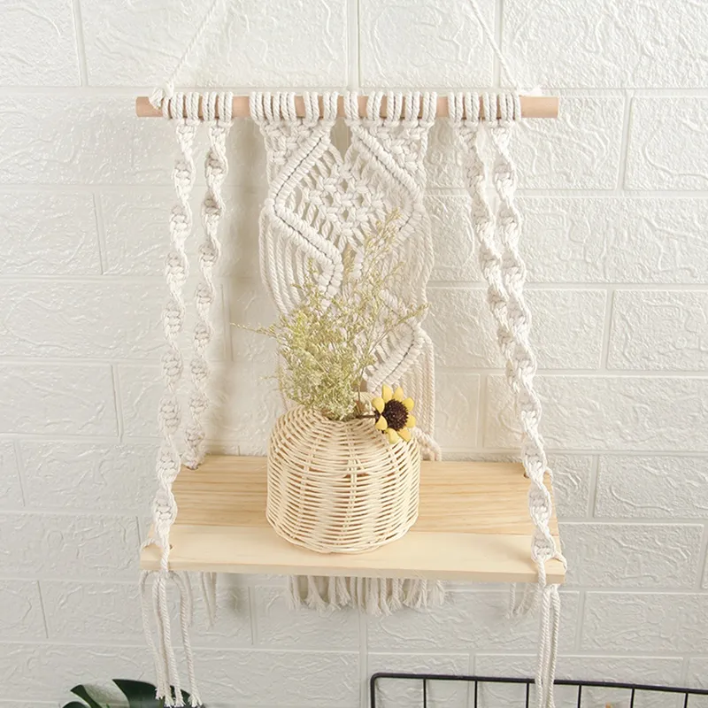 Macrame Wall Hanging Shelf Wood Floating Planter Storage Hanger Home Wall  Decor