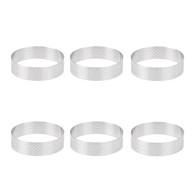 6Pcs 6cm Tart Ring Stainless Steel Tartlet Mold Circle Cutter Pie Ring Heat-Resistant Perforated Cake Mousse Molds