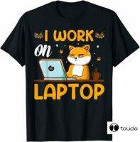 New I Work On Laptop - Funny Cat On Keyboard Laptop Kitten T-Shirt S Golf Shirts Cotton Tee Xs-5Xl Unisex Fashion Funny