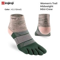 INJINJI ถุงเท้าวิ่งแยกนิ้ว ผู้หญิง ออกกำลังกาย เล่นกีฬากลางแจ้ง WOMEN TRAIL MIDWEIGHT MINI-CREW COOLMAX KELP ข้อสั้น