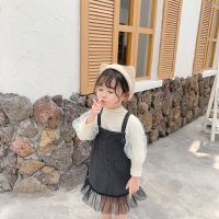 [COD] Amuhou Korean girls mesh stitching mid-length dress autumn new childrens denim vest