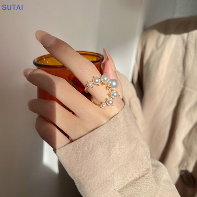 💖【Lowest price】SUTAI แฟชั่นแหวนปูมุกรูปทรงเรขาคณิตขนาดใหญ่สำหรับผู้หญิงเครื่องประดับใหม่ของขวัญที่มีลักษณะเฉพาะตัวปรับได้
