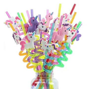 8pcs Cartoon Mermaid Unicorn Plastic Spiral Straw Smoothie