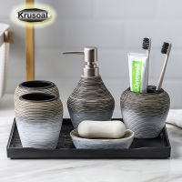 Handmade Ceramic Bathroom Accessories Storage Bathroom Set Toothbrush Holder Soap Dispenser Emulsion Bottle Mouthwash Cup Retro