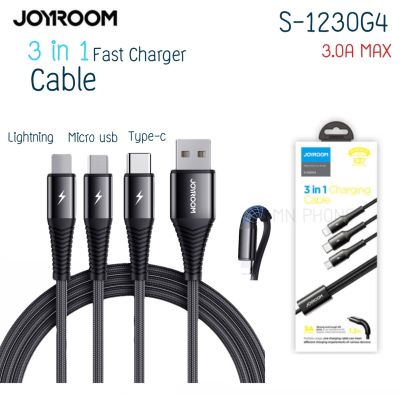 Joyroom S-1230G4 3in1 USB Cable สายชาร์จ 3 หัว ยาว 1.2ม สายชาร์ท 3in1 USB FOR Lightning / Micro / Type-c สายชาร์จ สายถัก ชาร์จเร็ว