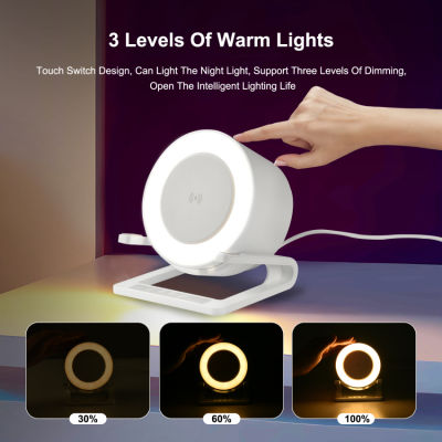 Night Lights Bluetooth Speaker, Bedside Lamp with Wireless Charger 15W,Dimmable LED Table Lamp Warm White &amp; Multi-Colored Night Light for Bedroom, Christmas Gifts for Teenage Girls Boy Men Women