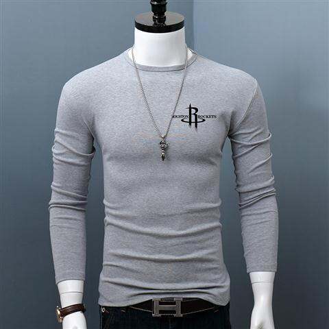 เสื้อยืดแขนยาวตัดเย็บสำหรับผู้ชายเสื้อยืดพื้นล่างเข้ารูปพอดีคอกลมฤดูใบไม้ผลิและเสื้อท่อนบนสำหรับฤดูใบไม้ร่วงทันสมัยพิมพ์ลายวัยรุ่นเสื้อยืดอินเทรนด์รุ่นเกาหลี