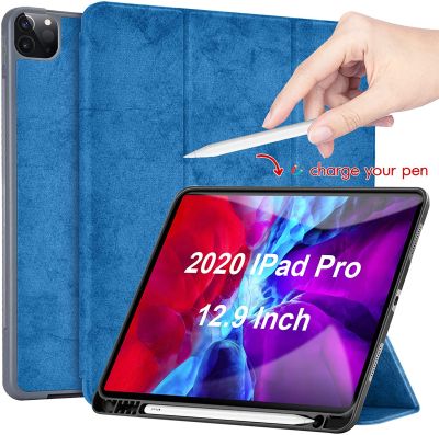 สำหรับ Apple iPad Pro 12.9 เคส 2020 รุ่นที่พร้อมที่ใส่ดินสอรองรับการชาร์จดินสอ Apple,วัสดุ PU บางเฉียบ,12.9 นิ้วอุปกรณ์เสริม iPad Pro พร้อมการปลุกอัตโนมัติ/นอนหลับ