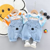 Quality Summer Baby boys Clothes Sets toddlers Childrens Denim Overalls + Short T-Shirt Cute