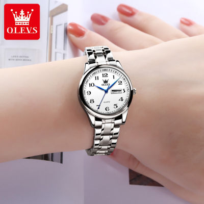 OLEVSนาฬิกาผู้หญิงของแท้รุ่นดั้งเดิม,นาฬิกาแฟชั่นสายสเตนเลสสวยหรูดูดีทนต่อการสึกหรอทนต่อการขีดข่วนมีวันที่เรืองแสงกันน้ำได้