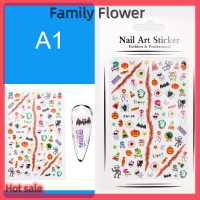 Family Flower Flash Sale สติกเกอร์ติดเล็บลายใบเมเปิ้ลใบเมเปิ้ล3D สำหรับวันฮาโลวีนรูปการ์ตูนน่ารักสำหรับตกแต่งเล็บแบบเลื่อนผีสำหรับตกแต่งเล็บ