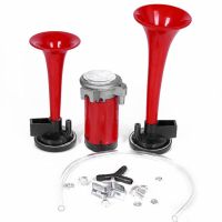 New 1 Set 178DB Super-Loud Red DC 12V Air Horn Dual Trumpet Compressor for Vehicle Car Truck Train Boat Accessories