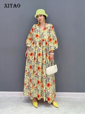 XITAO Dress  Vintage Loose Three Quarter Sleeve Women Print Dress