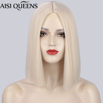 AISI QUEENS Synthetic Wigs Short Blonde Wig for Women Pink Brown Black Blue Orange Daily Use Hair Middle Part Hairline